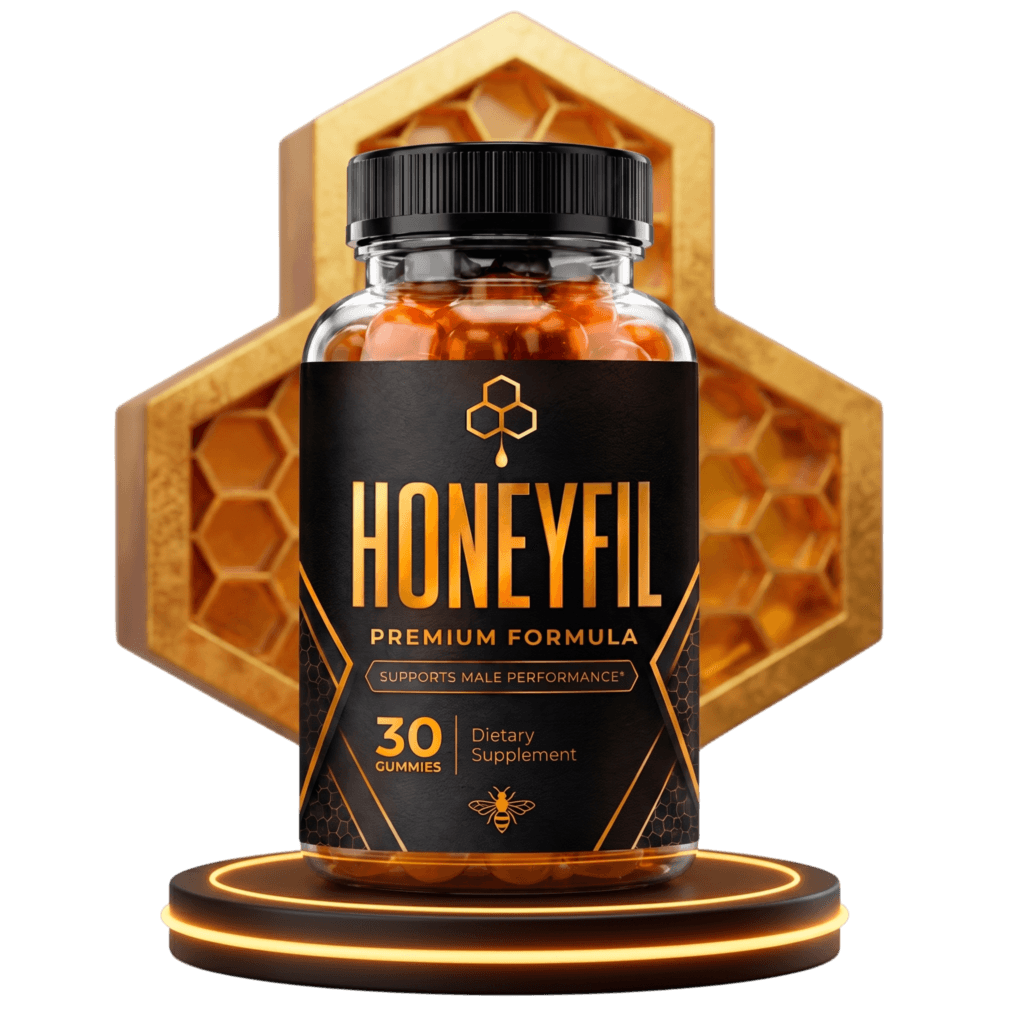 Bottle of Honeyfil daily gummies for men